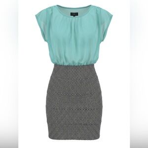 Enfocus Studio Turquoise Midi Dress with black and white polkadots